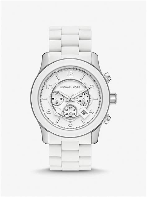 michael kors white watch mens|oversized runway white tone watch.